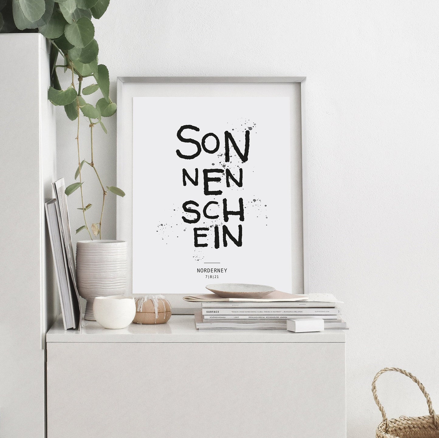 Poster, Spruch, "Sonnenschein", Norderney, Sommer, Typografie, Designprint, Wallart, Wanddeko, Digitaldruck, Print