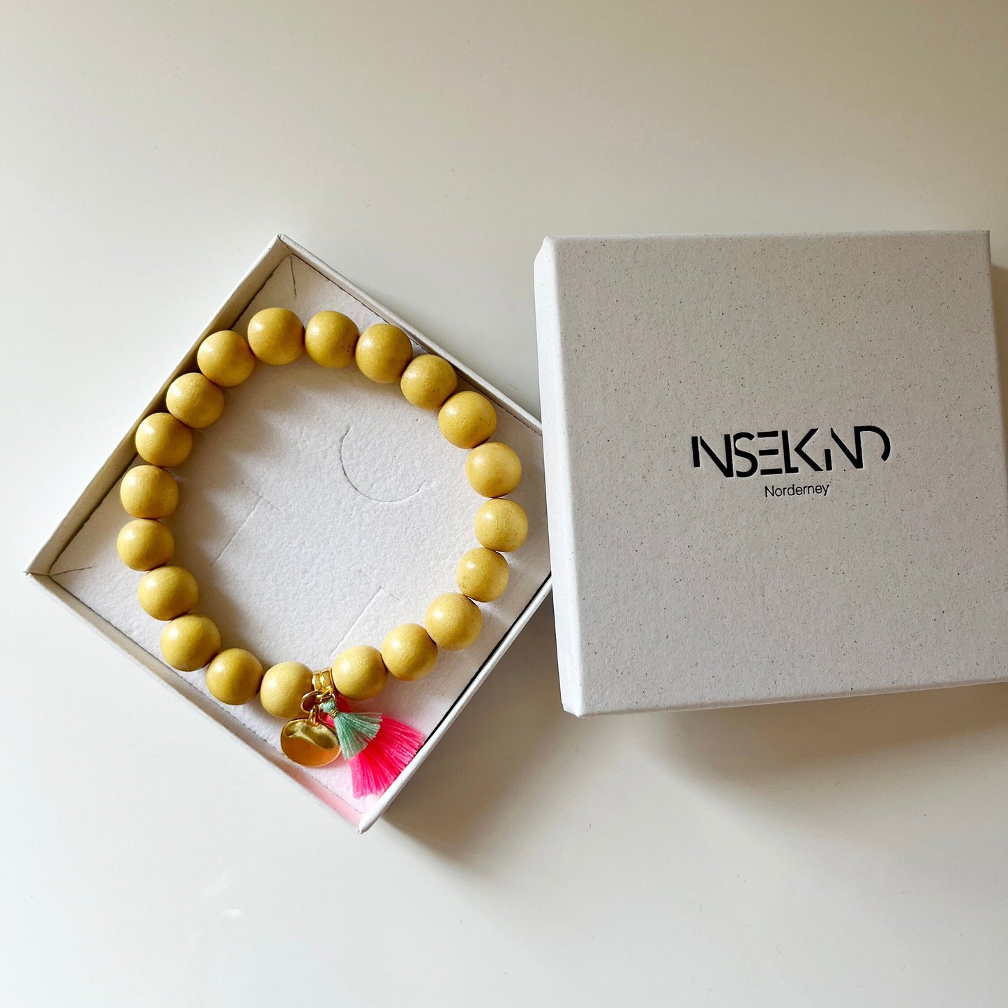 Holzperlen Armband Sommer, Gelb, Armband mit Quaste