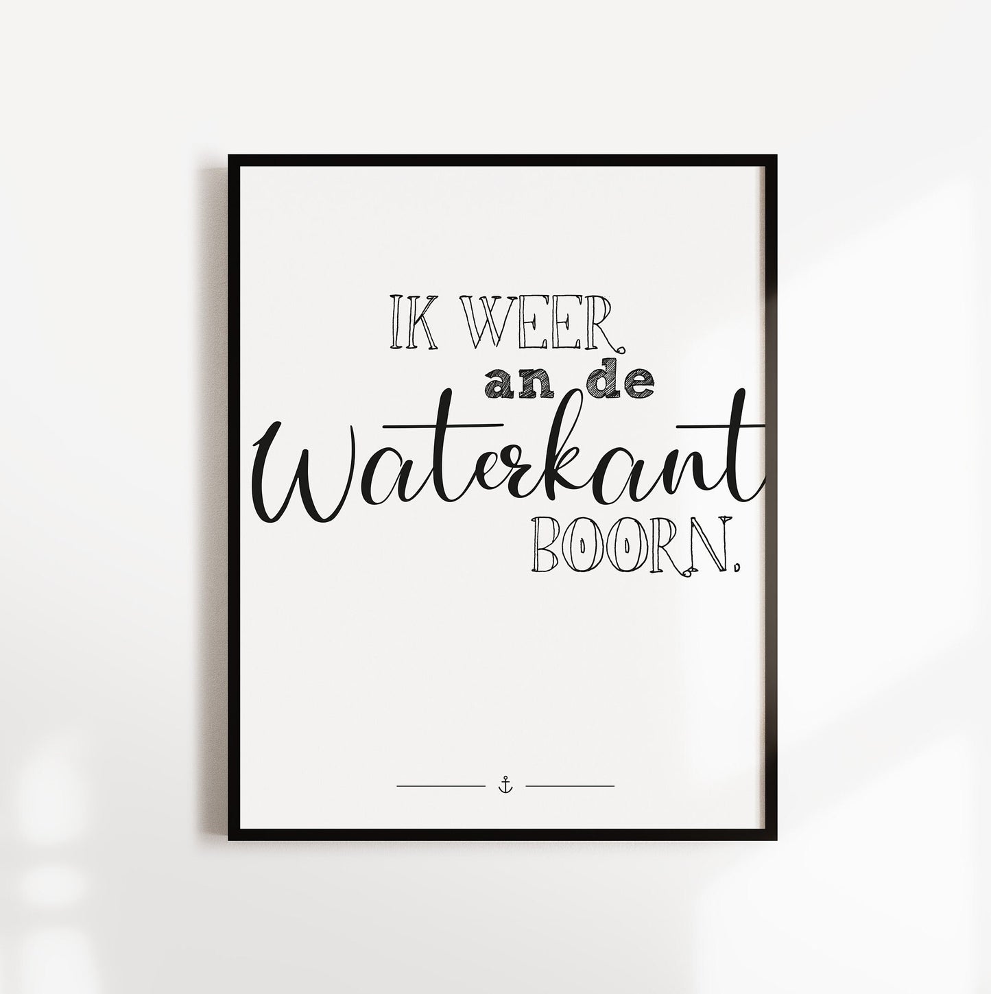 Poster, Spruch, "Ik weer an de Waterkant boorn", Plattdeutsch, maritim, Designprint, Wallart, Wanddeko, Digitaldruck, Typografie