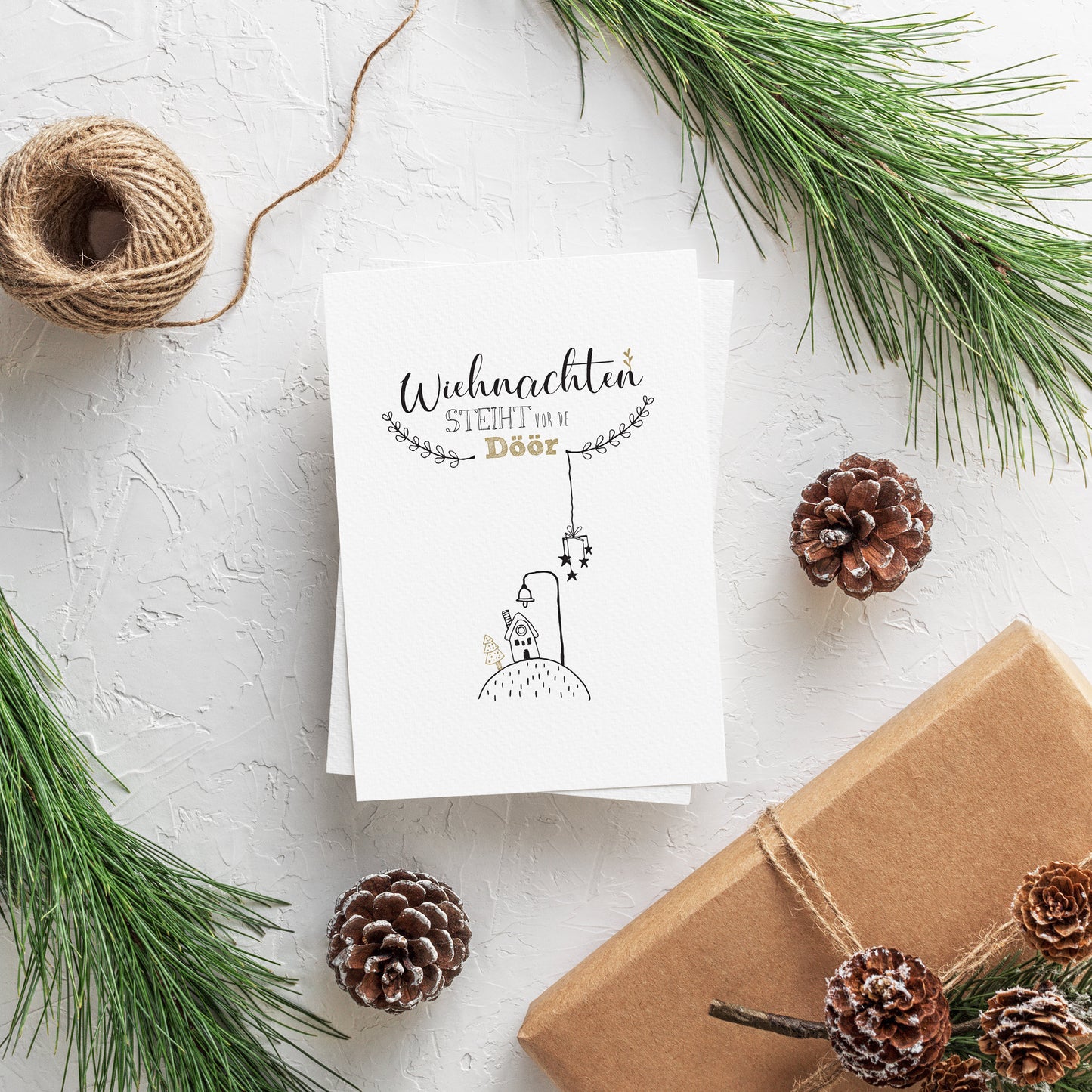 Postkarte "Wiehnachten steiht vor de Döör"