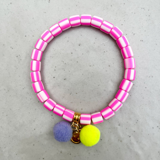 Polymer Perlen Armband Sommer Ibiza Style, pink und weiß, Armband mit Quaste