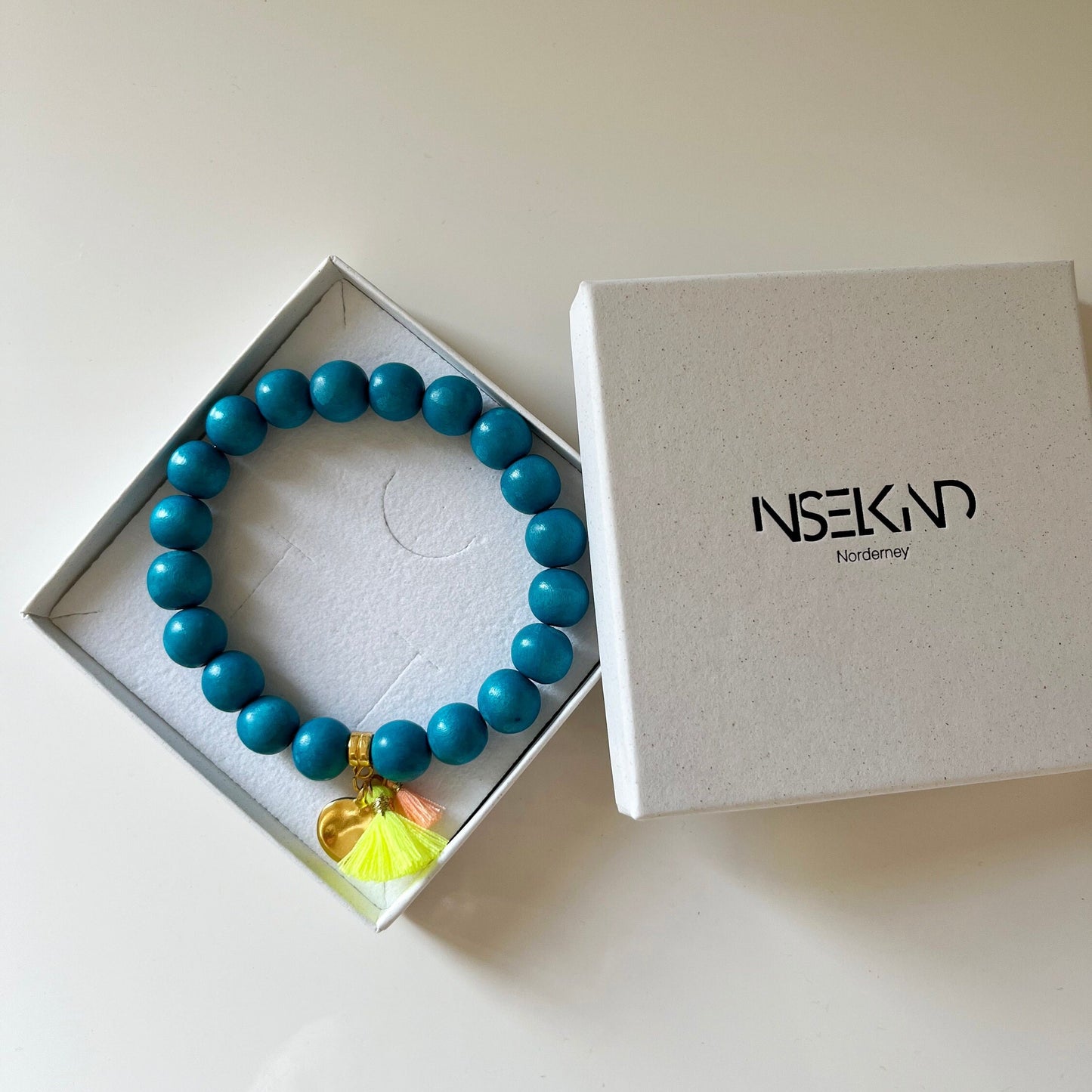 Holzperlen Armband Sommer, Azure Blau, Armband mit Quaste