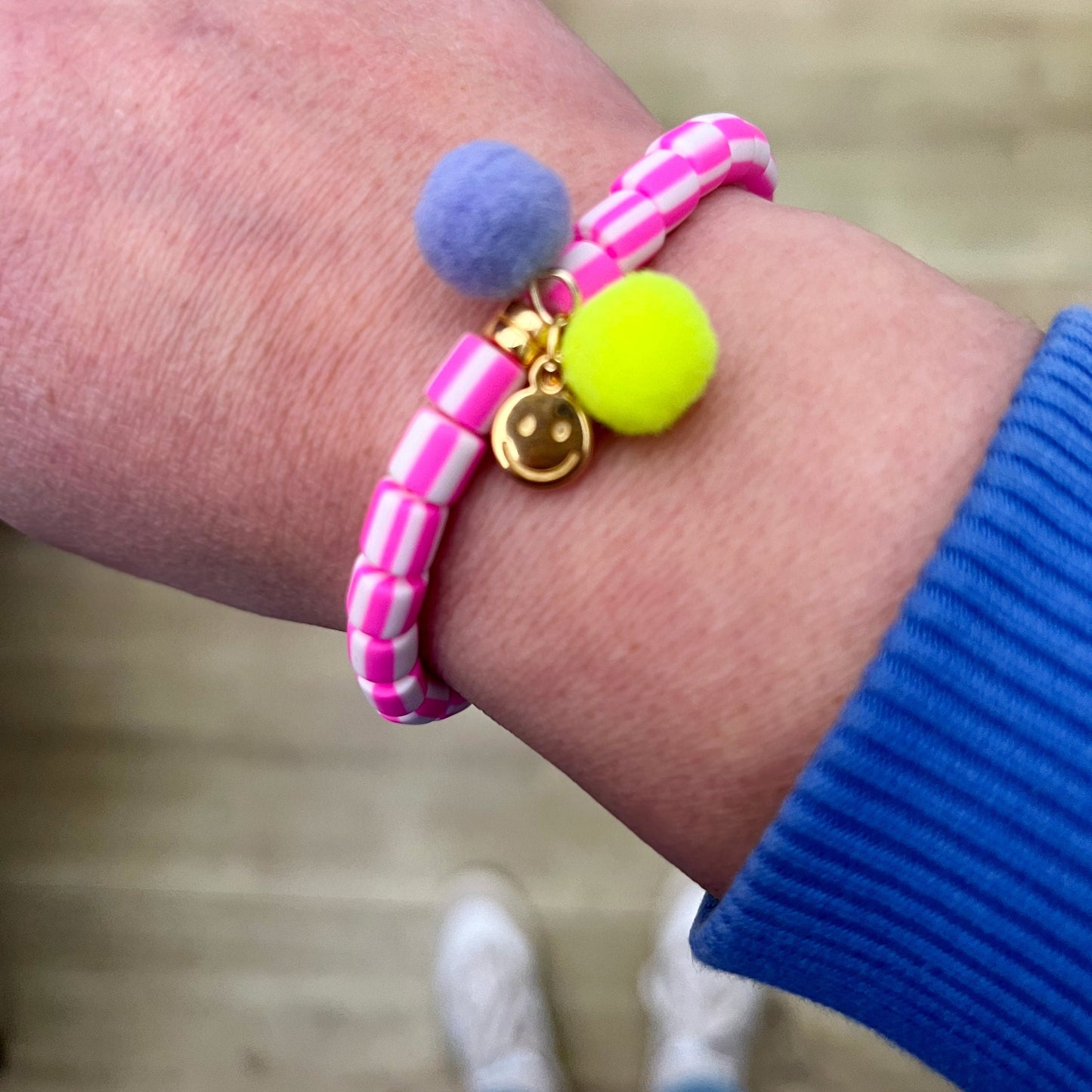 Polymer Perlen Armband Sommer Ibiza Style, pink und weiß, Armband mit Quaste