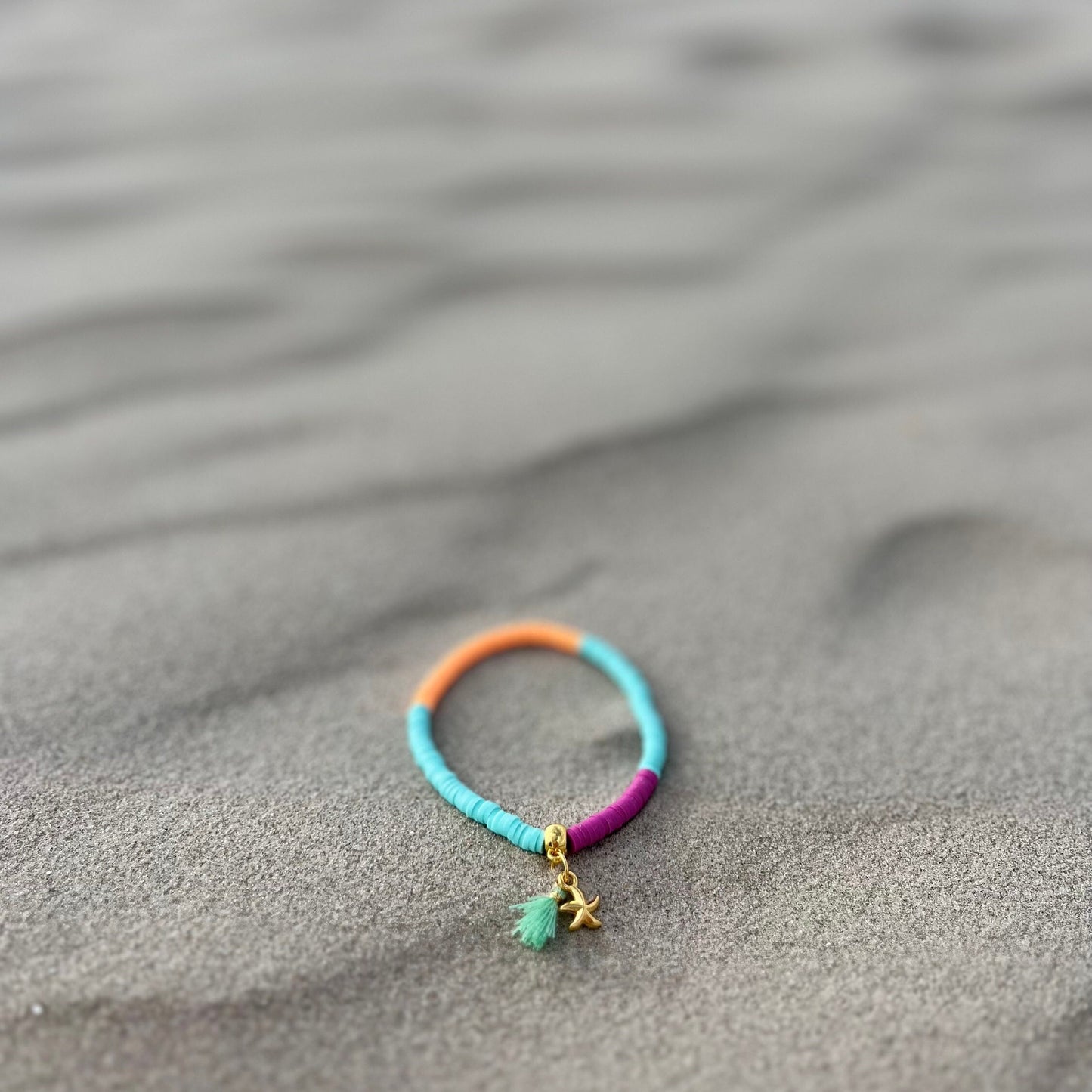 Katsuki Perlen Armband Sommer Ibiza Style, Türkis, Lila, Peach, Armband mit Quaste, Katsuki Perlen 4 mm