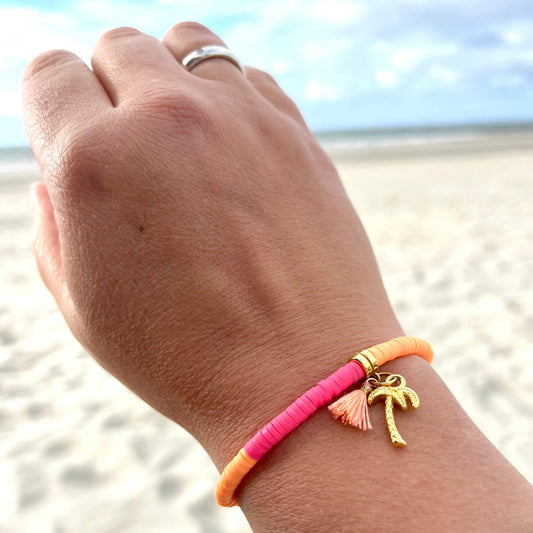 Katsuki Perlen Armband Sommer Ibiza Style, Peach, Lila, Pink, Armband mit Quaste, Katsuki Perlen 4 mm
