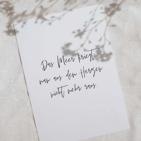 Postkarte, Spruch "das Meer", maritim, Typografie, Handlettering, Schreibschrift, Meer, minimalistisch