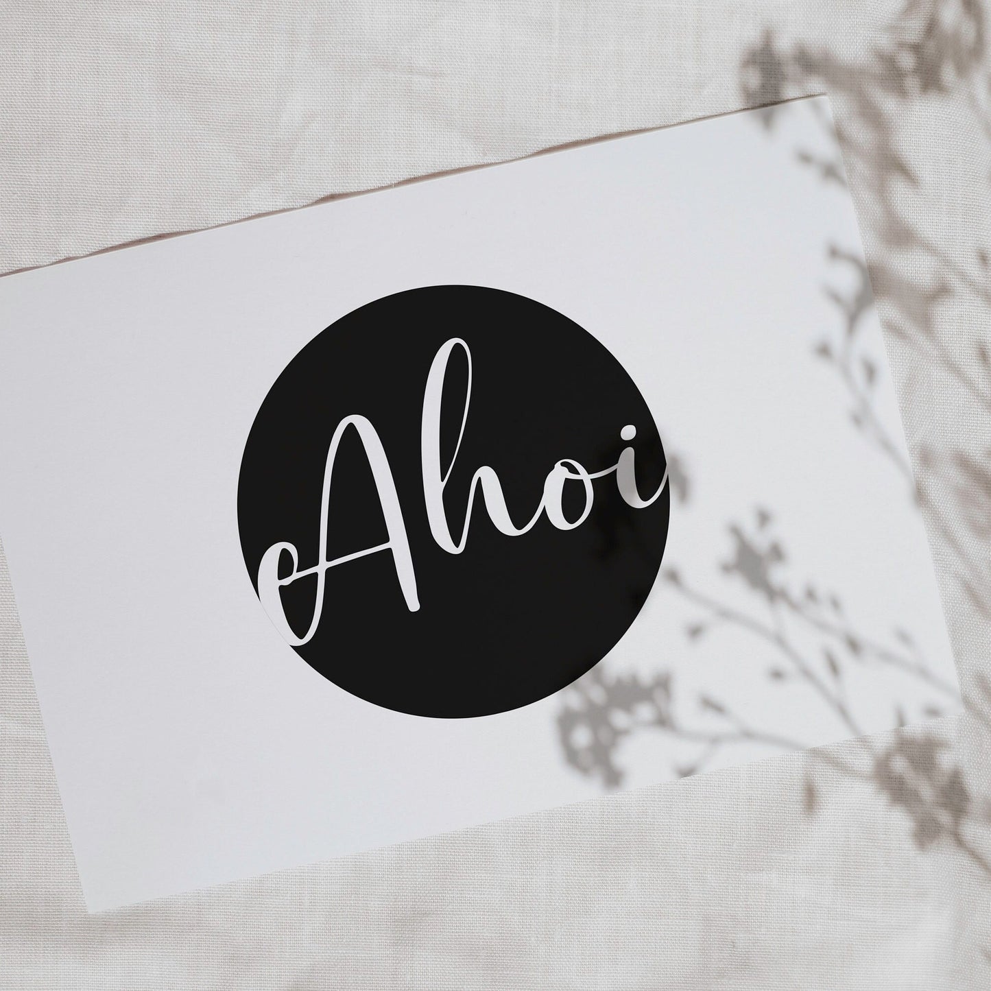 Postkarte "Ahoi", Spruch, maritim, Schriftzug, Typografie, Handlettering, minimalistisch
