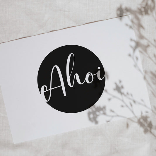 Postkarte "Ahoi", Spruch, maritim, Schriftzug, Typografie, Handlettering, minimalistisch