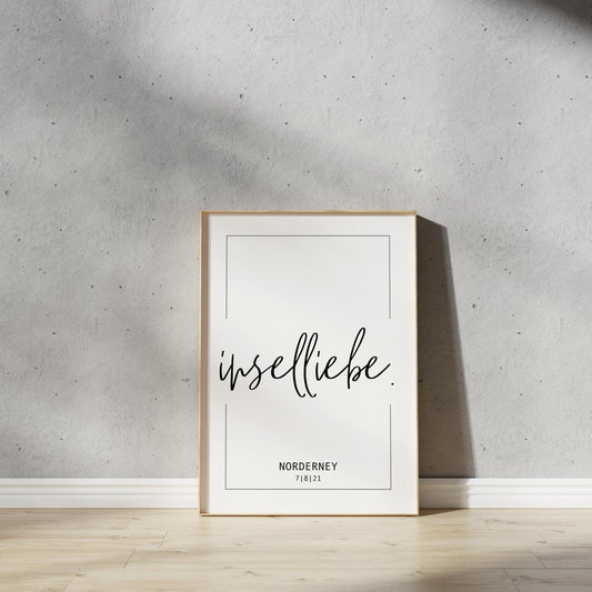 Poster, Wort, "Inselliebe", personalisierbar, Wunschtext, Typografie, Designprint, maritim, Insel, Wallart, Wanddeko, Digitaldruck, Print