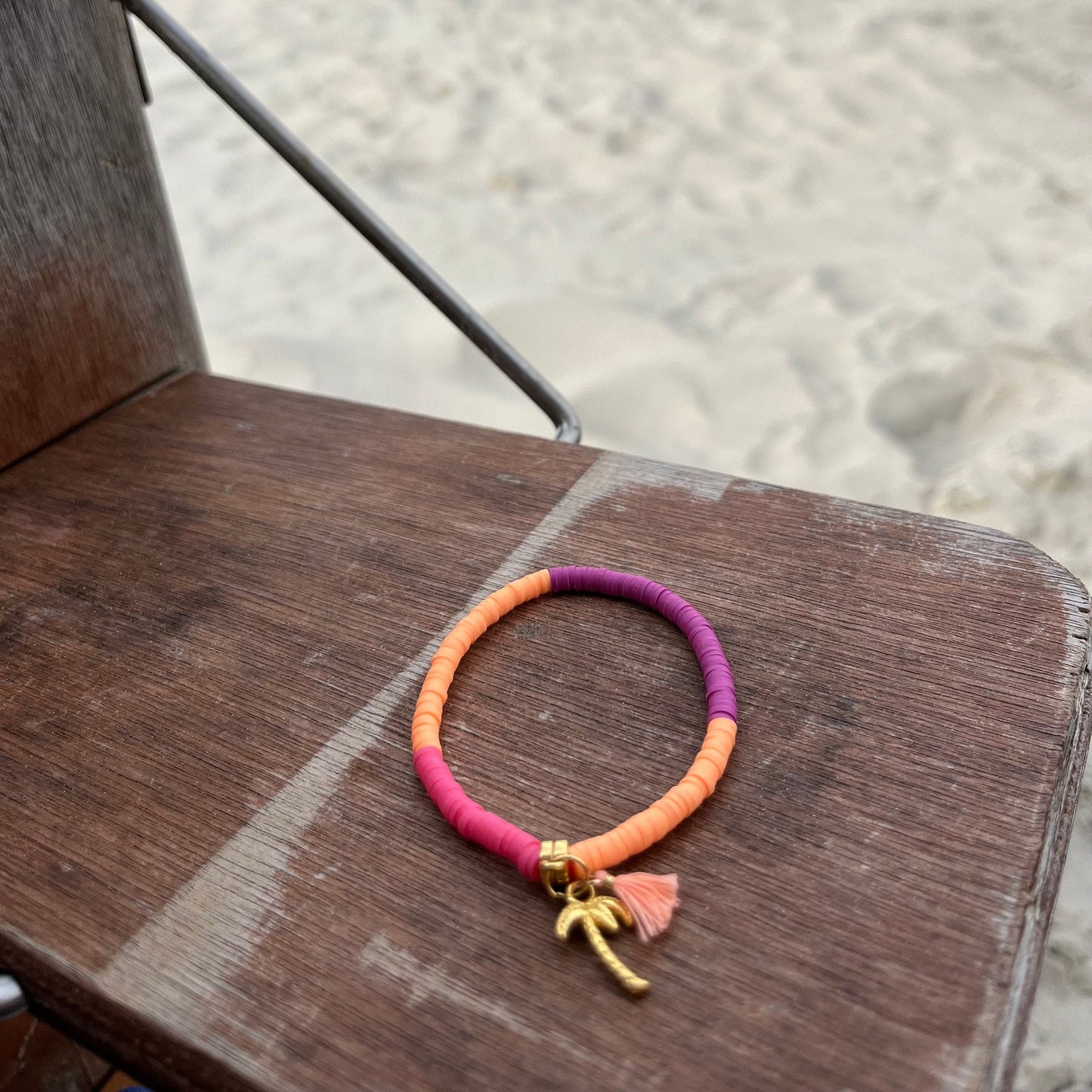 Katsuki Perlen Armband Sommer Ibiza Style, Peach, Lila, Pink, Armband mit Quaste, Katsuki Perlen 4 mm