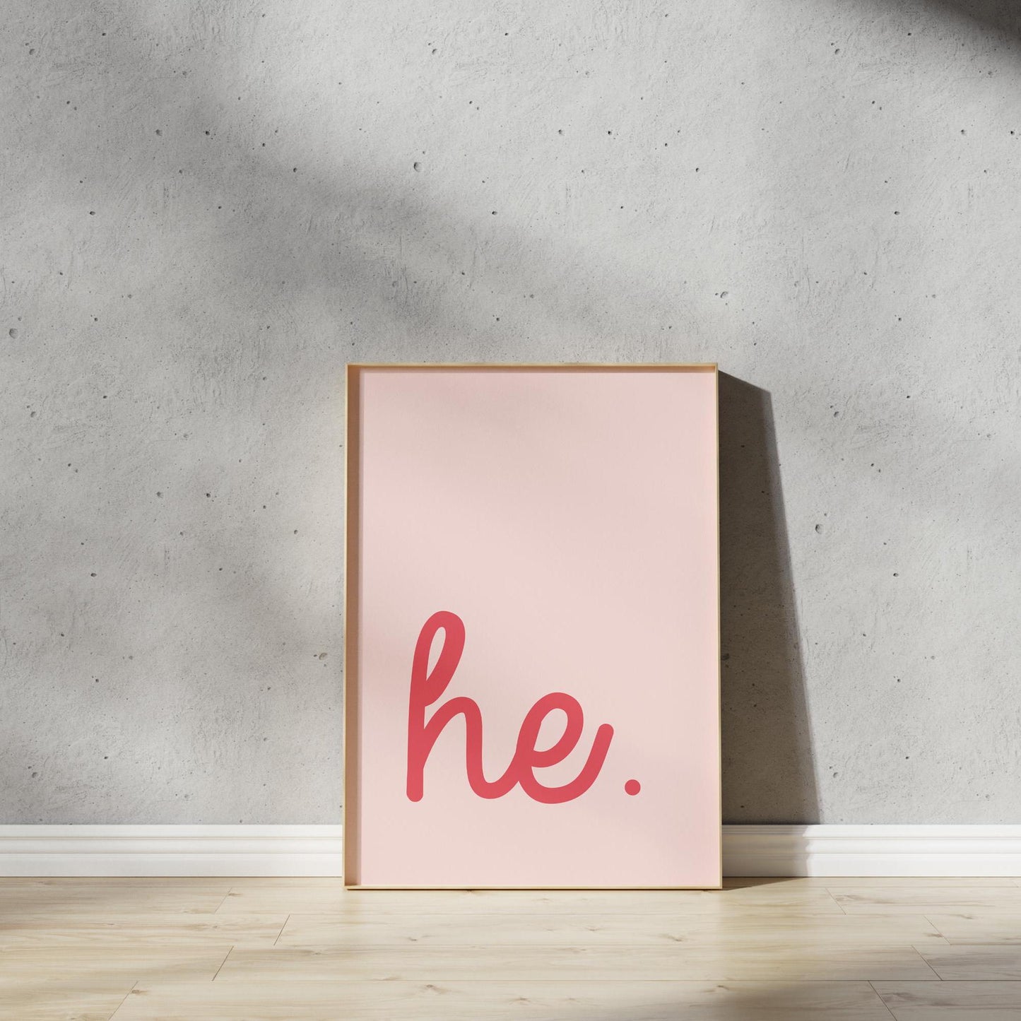 Poster, Spruch, "he.", Typografie, Designprint, minimalistisch, Wallart. Wanddeko, Digitaldruck, Print