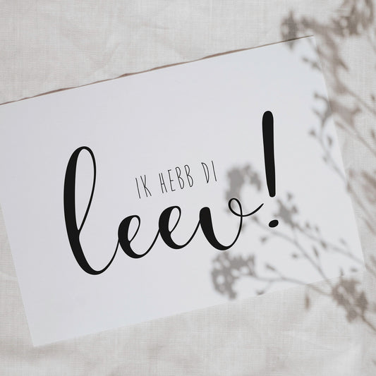 Postkarte, plattdeutscher Spruch "Ik hebb di leev!"